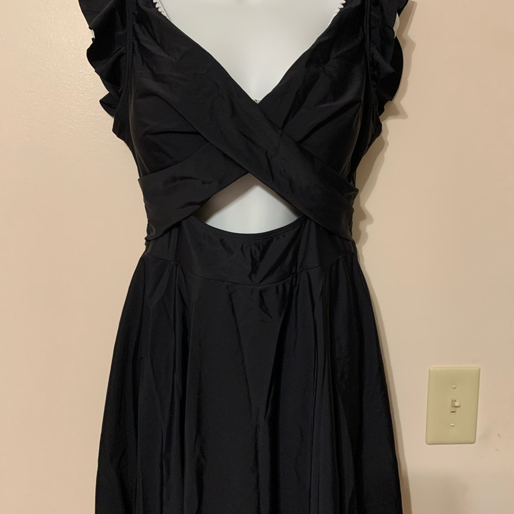 NEW Black Cutout One-Piece Swimsuit with Ruffled Shoulders